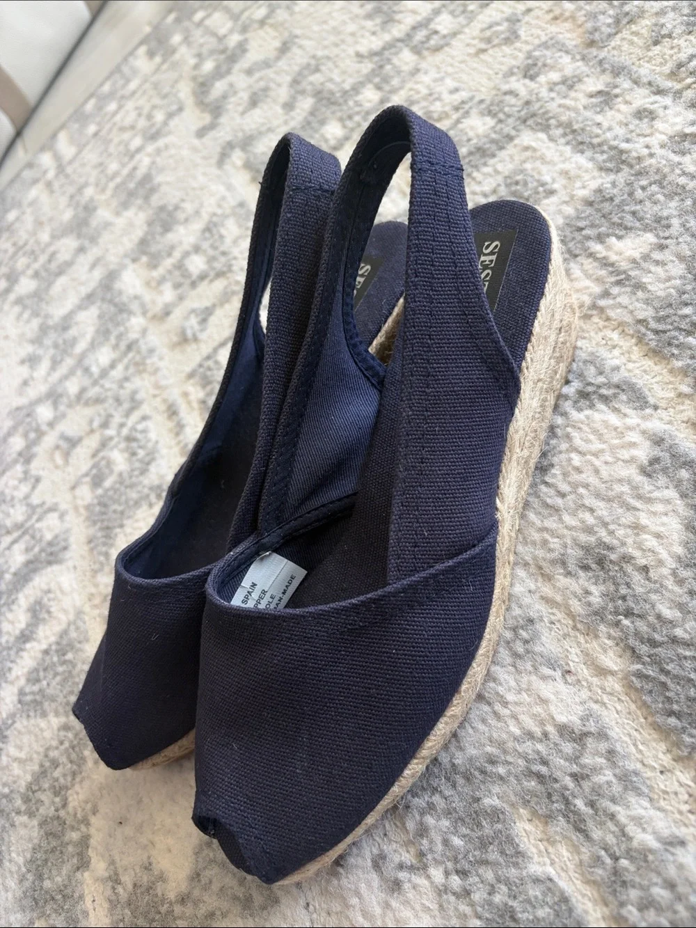 Sesto Meucci Navy Canvas Espadrille Slingback Wedges
